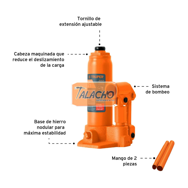 Gato hidráulico de botella, 2 Ton